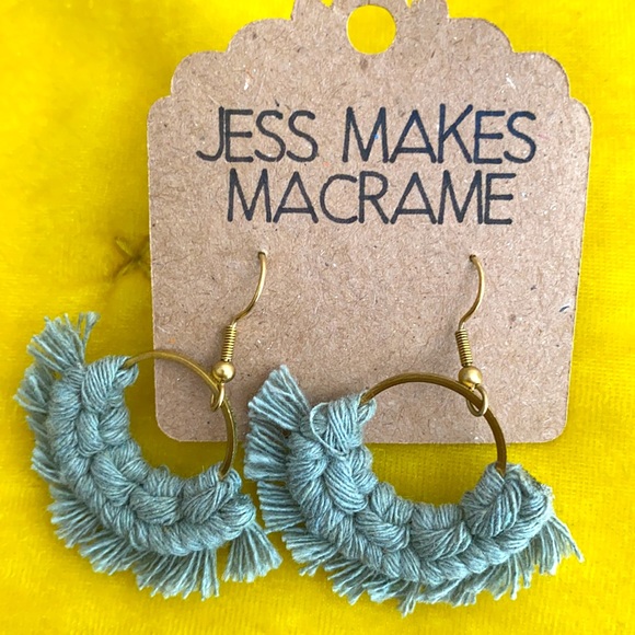 Boho / Macrame Style Earrings in Sage Green, NWOT - Picture 3 of 3